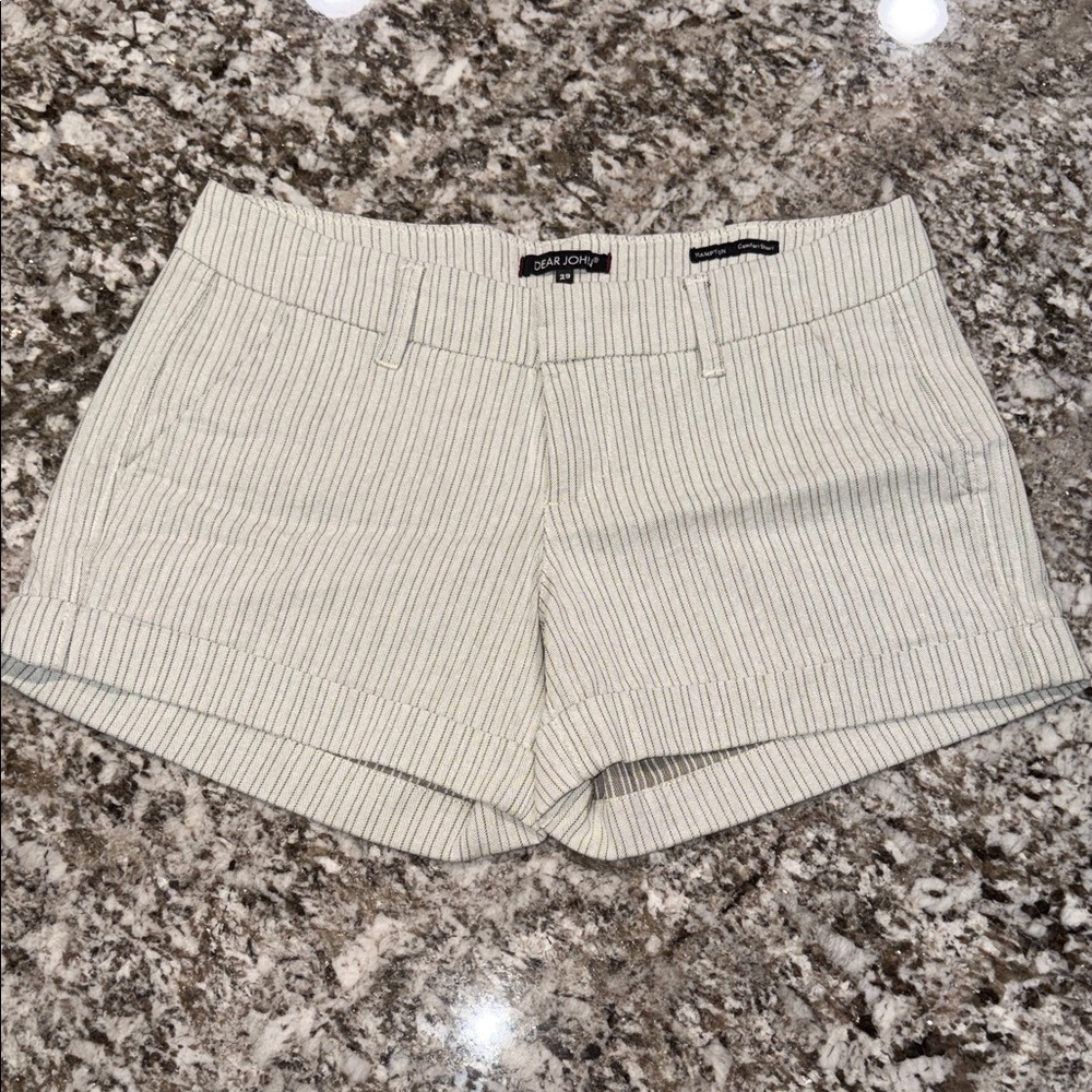 Dear John Cream Pinstripe Cotton Blend Shorts